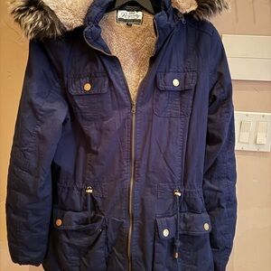 Navy Cotton Jacket with furry tan lining